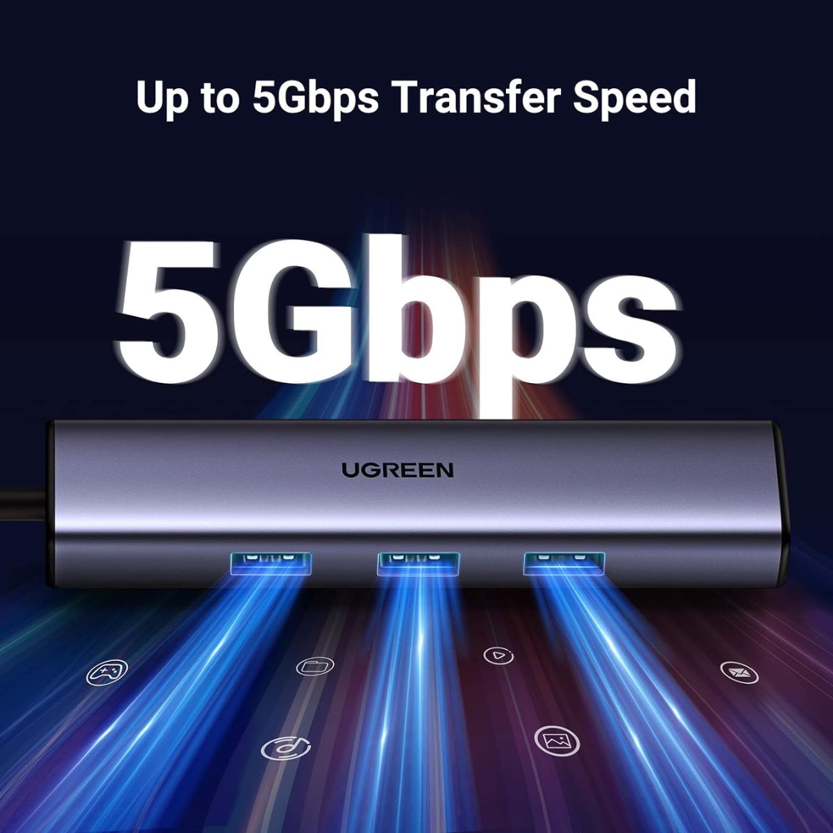 Bộ chuyển đổi 4 in 1 Ugreen 60600 CM475 Type-C to 3*USB 3.0 + LAN 1Gbps, tốc độ 5Gbps, vỏ nhôm