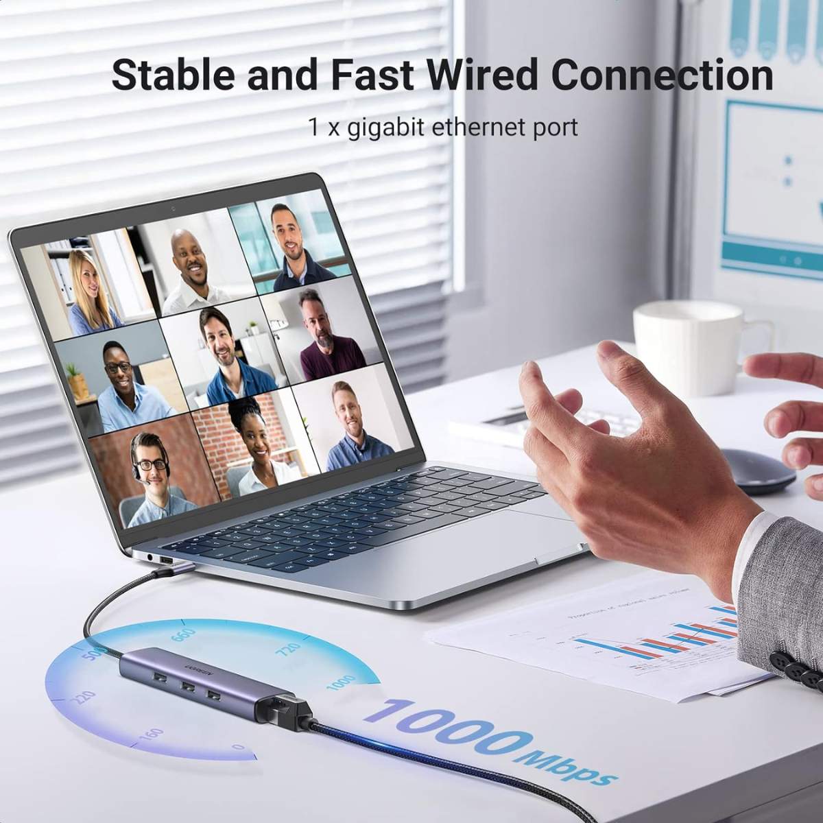 Bộ chuyển đổi 4 in 1 Ugreen 60600 CM475 Type-C to 3*USB 3.0 + LAN 1Gbps, tốc độ 5Gbps, vỏ nhôm