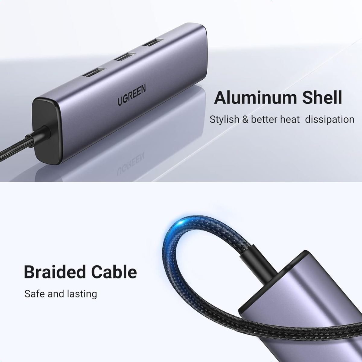 Bộ chuyển đổi 4 in 1 Ugreen 60600 CM475 Type-C to 3*USB 3.0 + LAN 1Gbps, tốc độ 5Gbps, vỏ nhôm