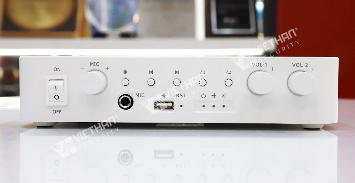 Bộ khuếch đại âm thanh Hikvision DS-QAE1A80G1-VB 80W 2-Zone, 1 cổng RJ45, Bluetooth