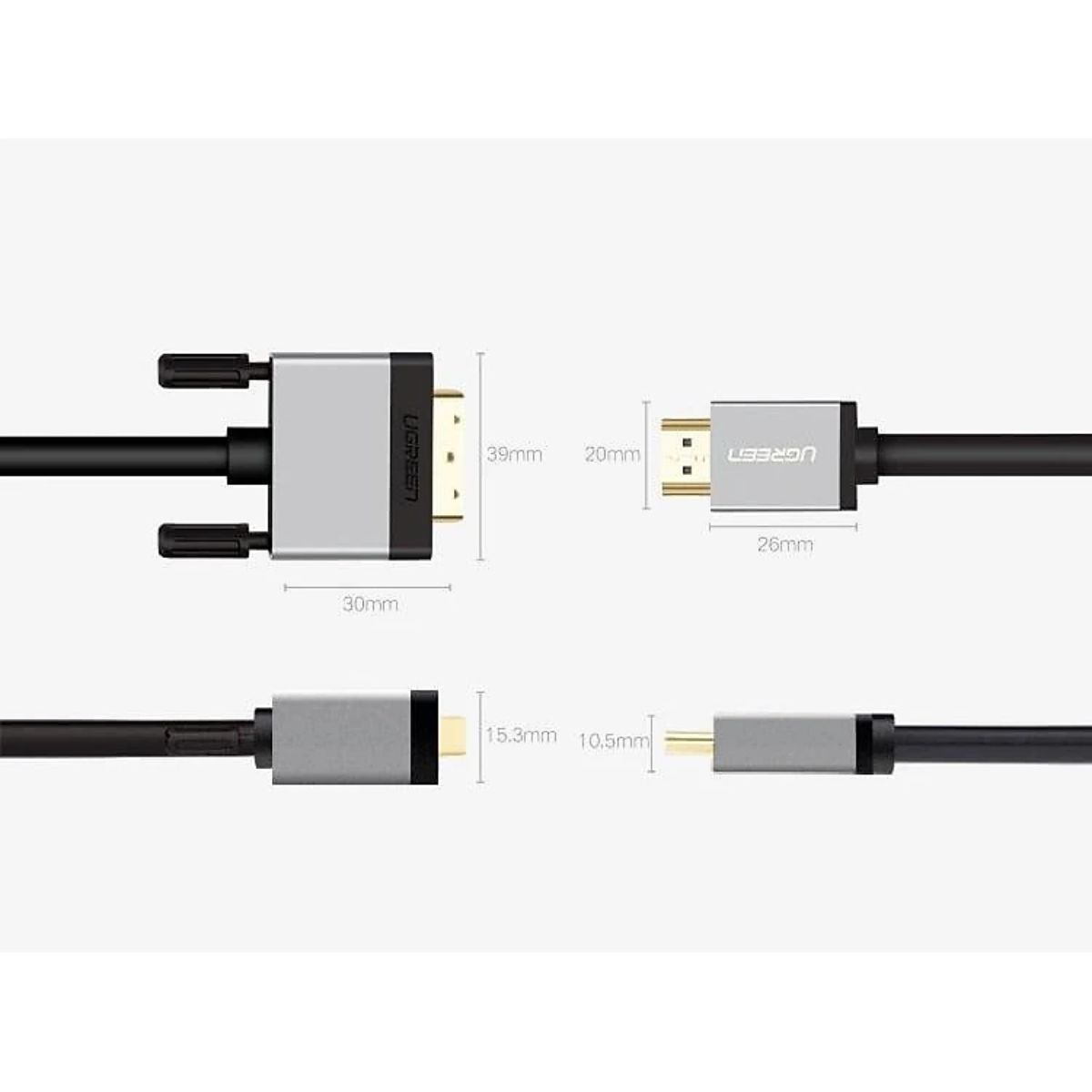 Cáp chuyển đổi Hdmi Sang Dvi 24+1 15M Đầu Nhôm Ugreen 20893 màu Đen Hd128 