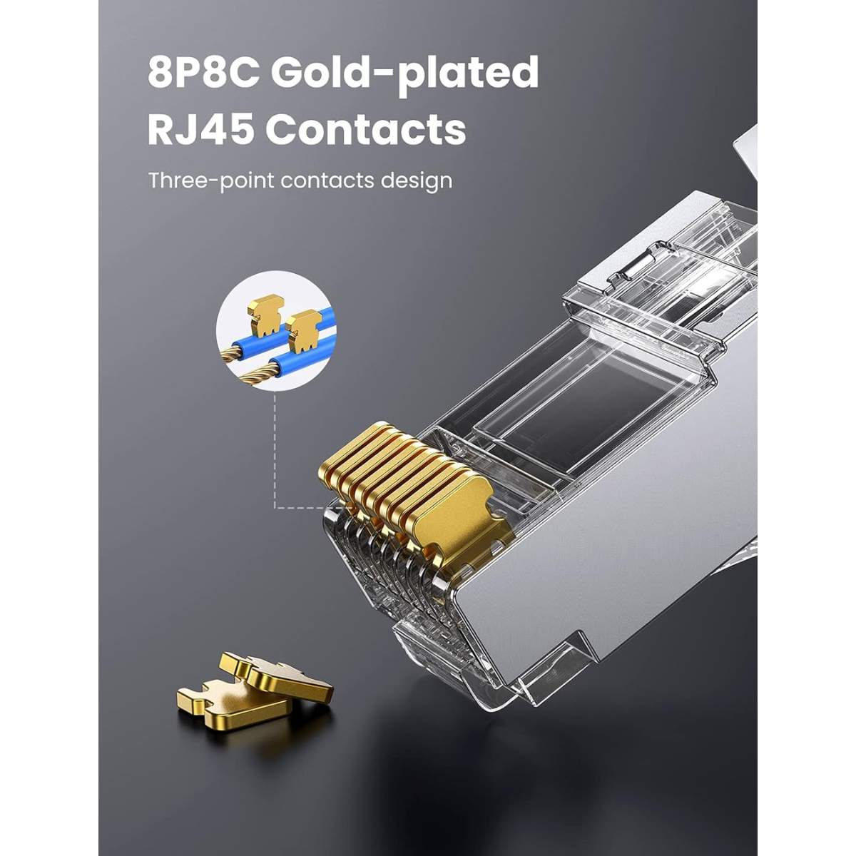 Đầu bấm mạng bọc inox Cat6/Cat7 FPT RJ45 thiết kế đuôi kẹp cố định vào cáp Ugreen 30900 (Hộp 50c)