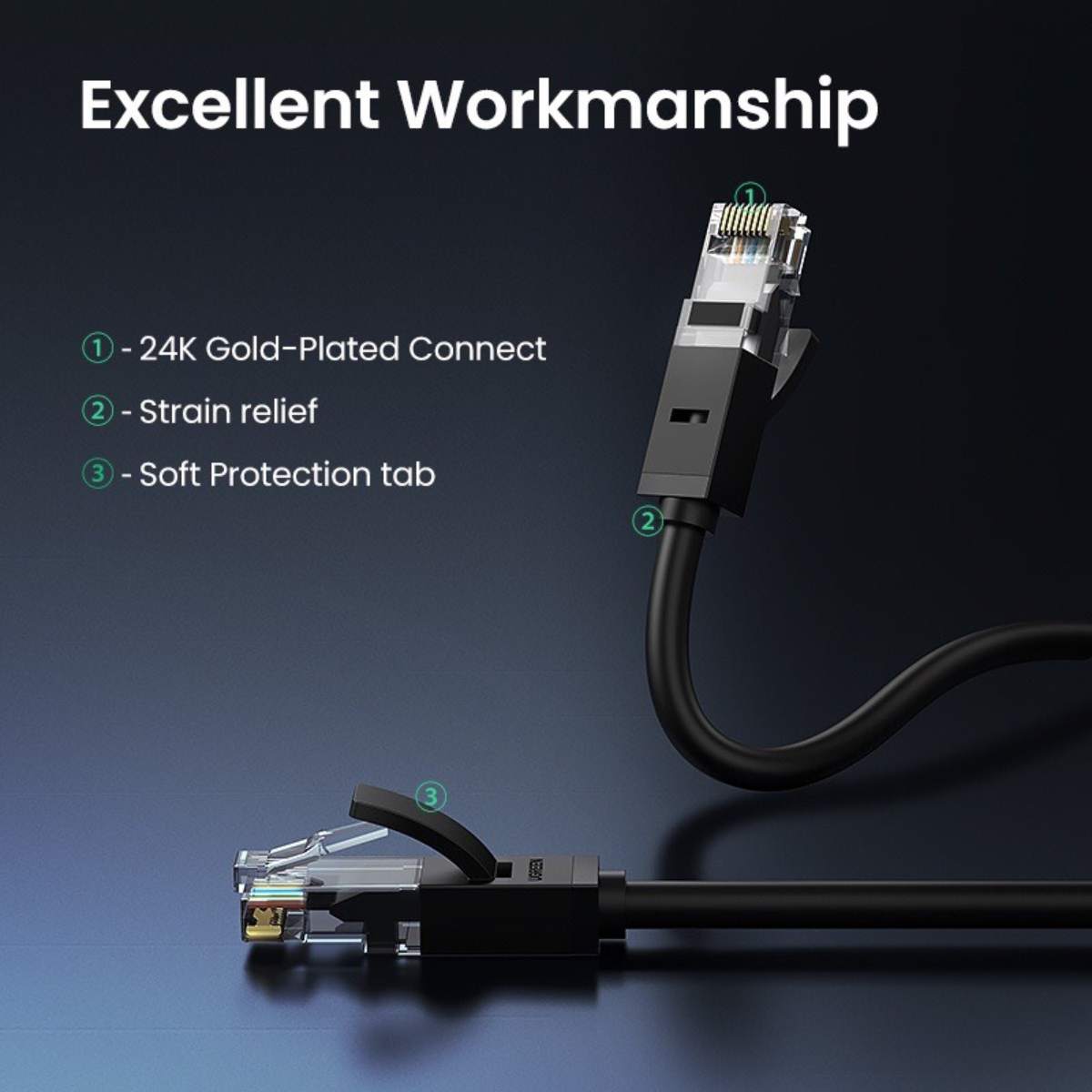 Cáp mạng đúc sẵn Cat6 tròn dài 20m chính hãng Ugreen 20166 cao cấp