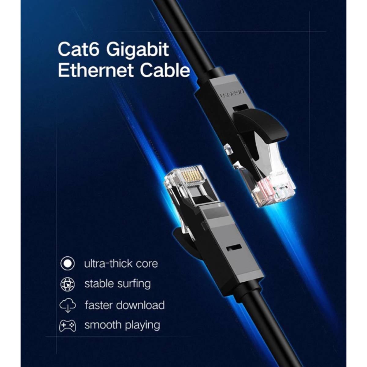 Cáp mạng đúc sẵn Cat6 tròn dài 30m chính hãng Ugreen 20168 cao cấp