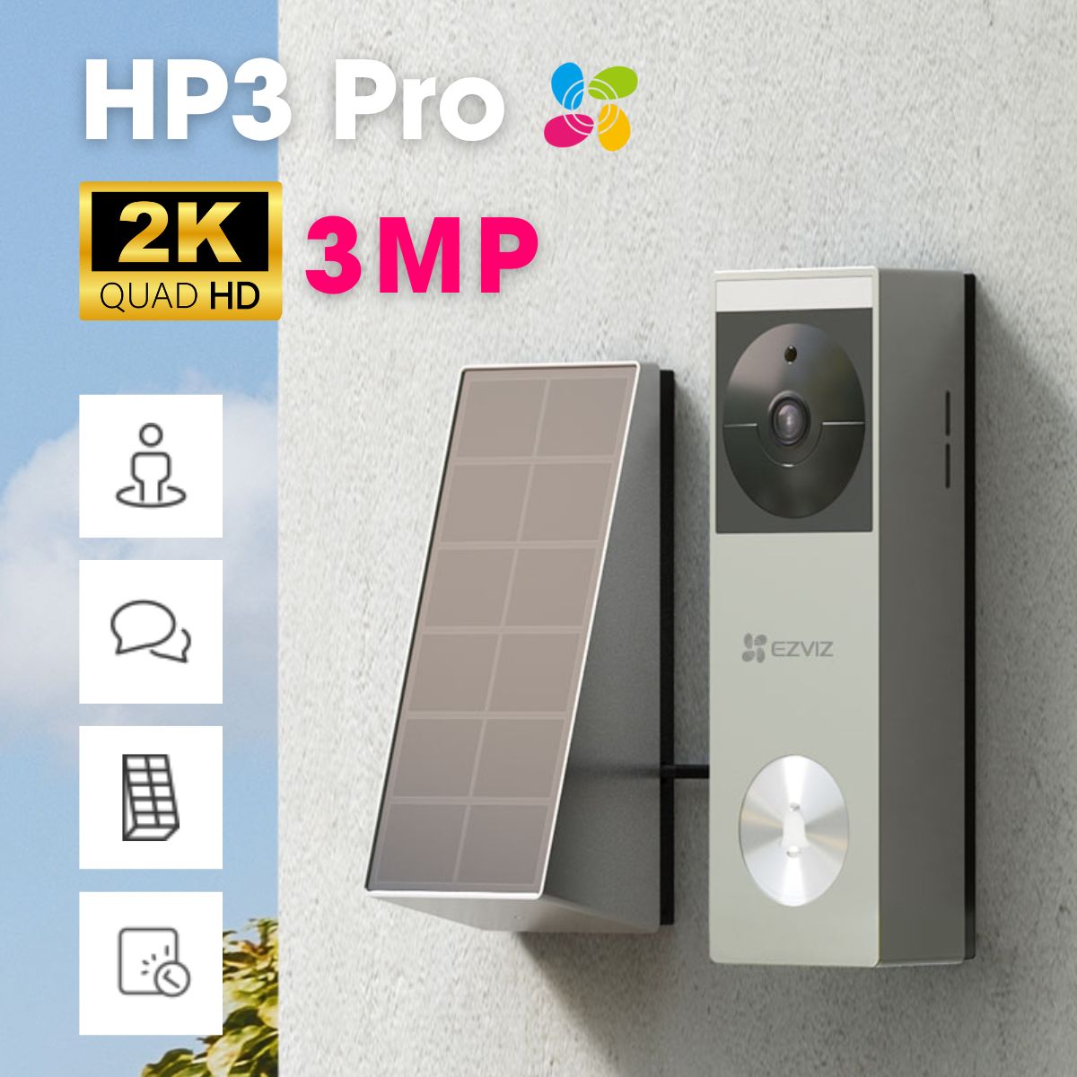 Chuông cửa pin Ezviz HP3 Pro 2K 3MP màu ban đêm, phát hiện chuyển động, đàm thoại hai chiều, còi báo động