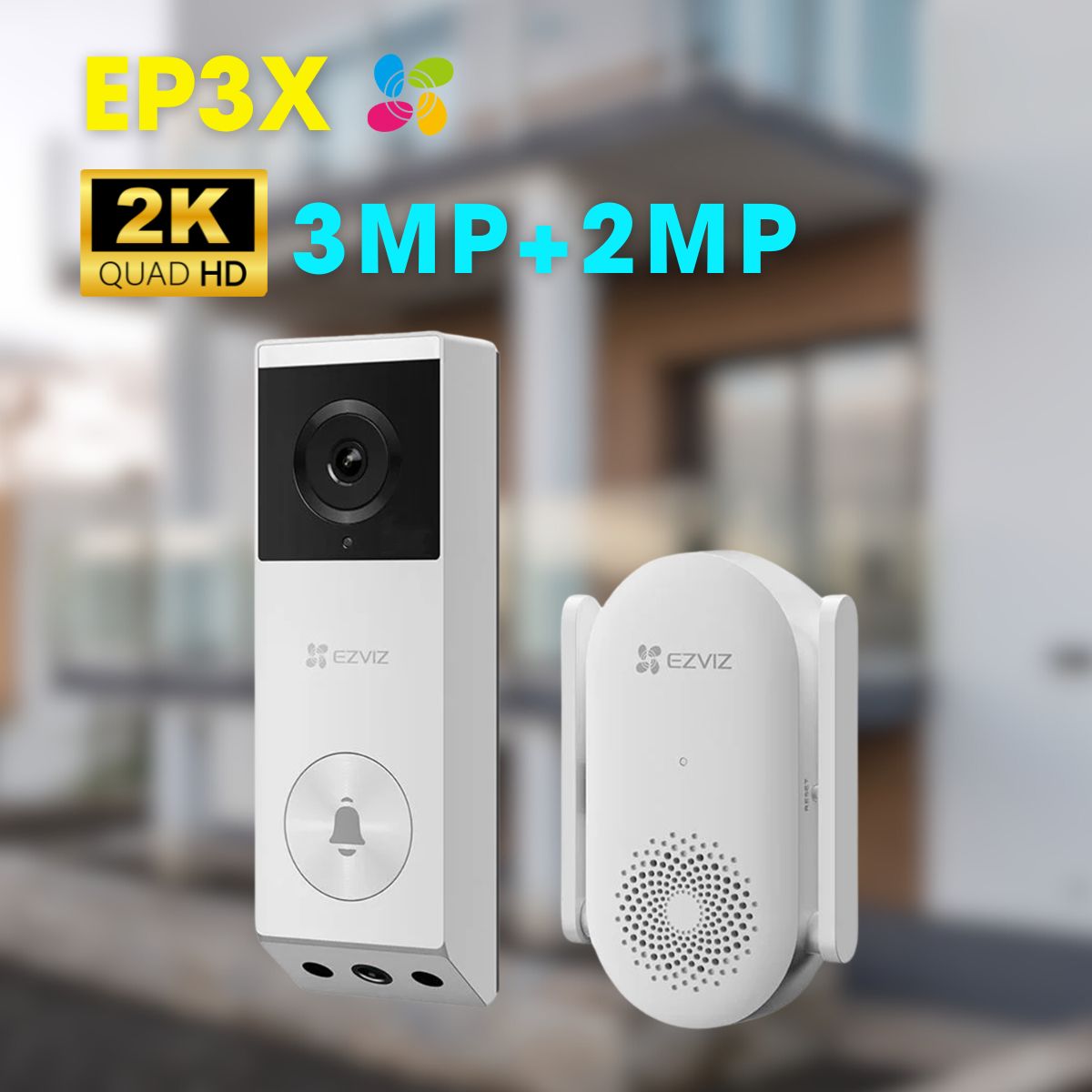 Chuông cửa Ezviz EP3X ống kính kép 2K (3MP+2MP), tích hợp pin 5200mAh, phát hiện người/gói hàng, đàm thoại hai chiều