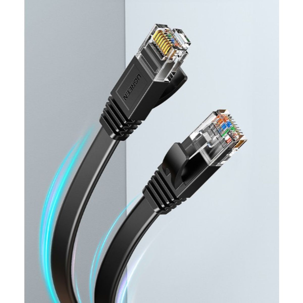Cáp mạng đúc sẵn dẹt Cat6 dài 8m 26AWG Ugreen 50177 cao cấp (màu đen)