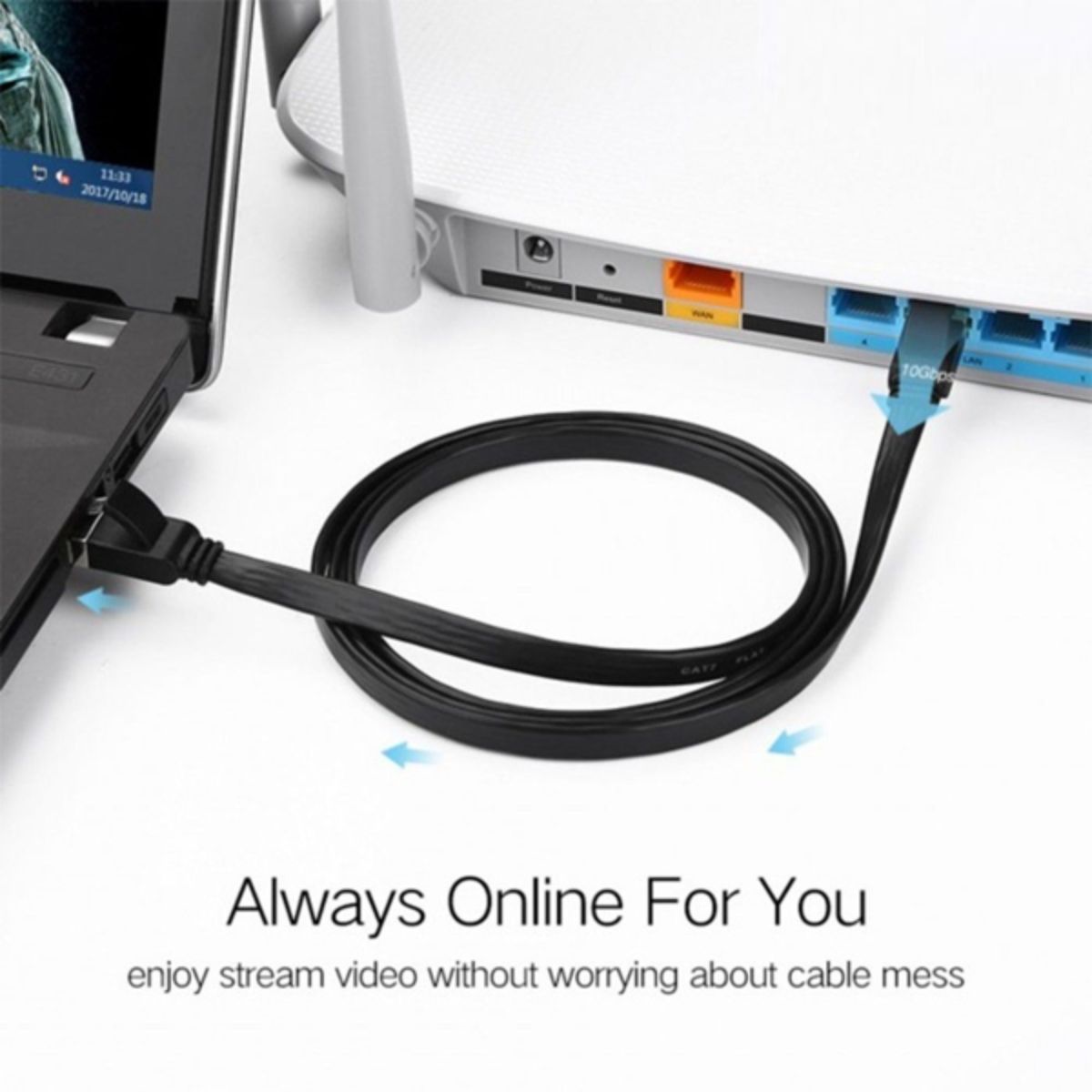 Cáp mạng đúc sẵn dẹt Cat6 dài 12m 26AWG Ugreen 50179 cao cấp (màu đen)