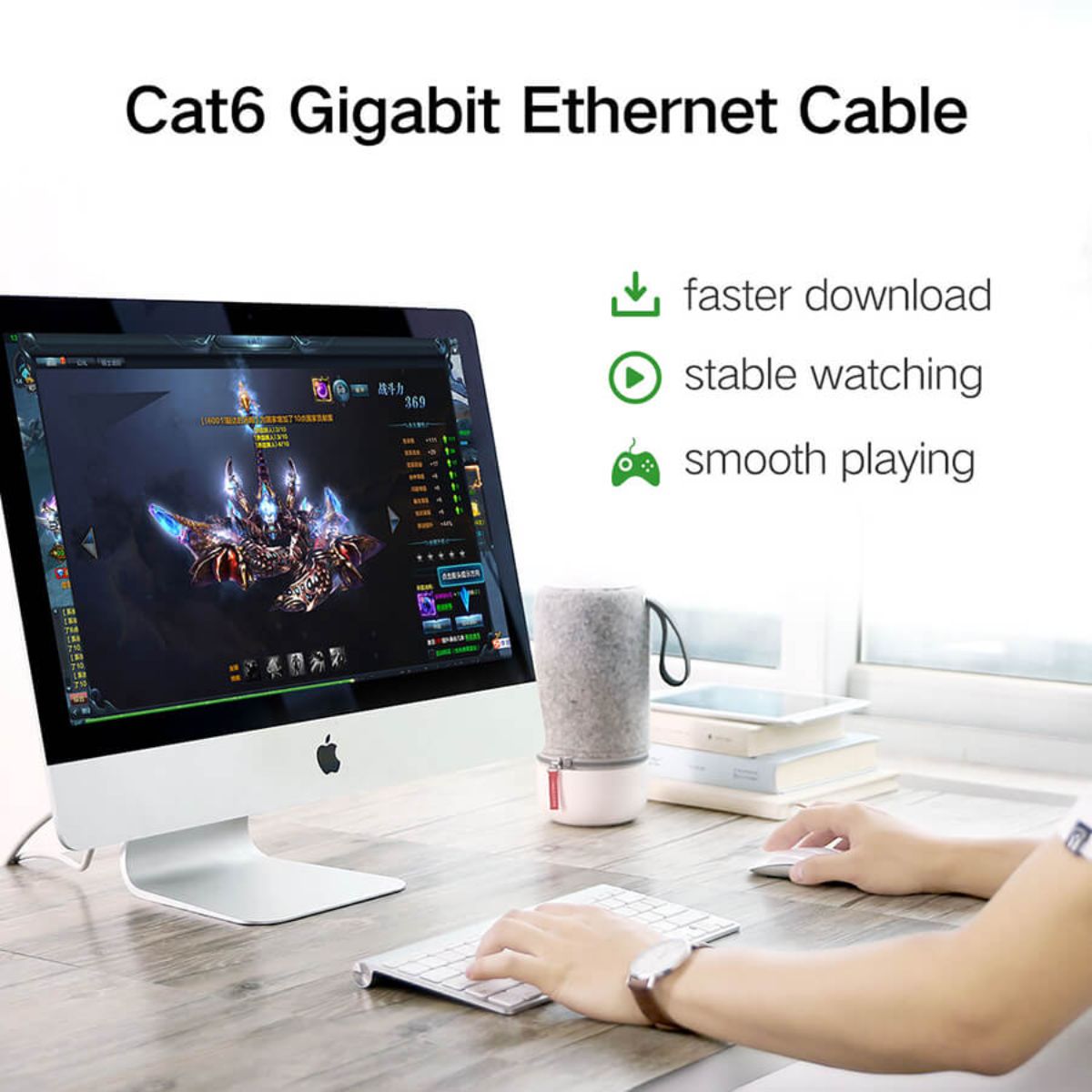 Cáp mạng đúc sẵn dẹt Cat6 dài 12m 26AWG Ugreen 50179 cao cấp (màu đen)