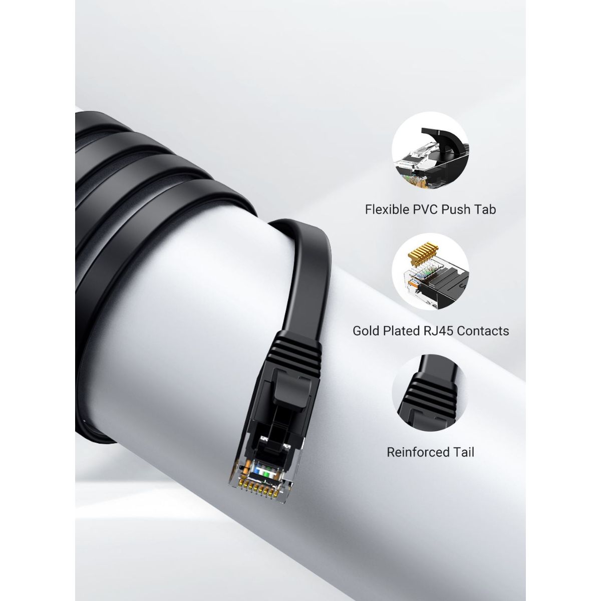 Cáp mạng đúc sẵn dẹt Cat6 dài 12m 26AWG Ugreen 50179 cao cấp (màu đen)