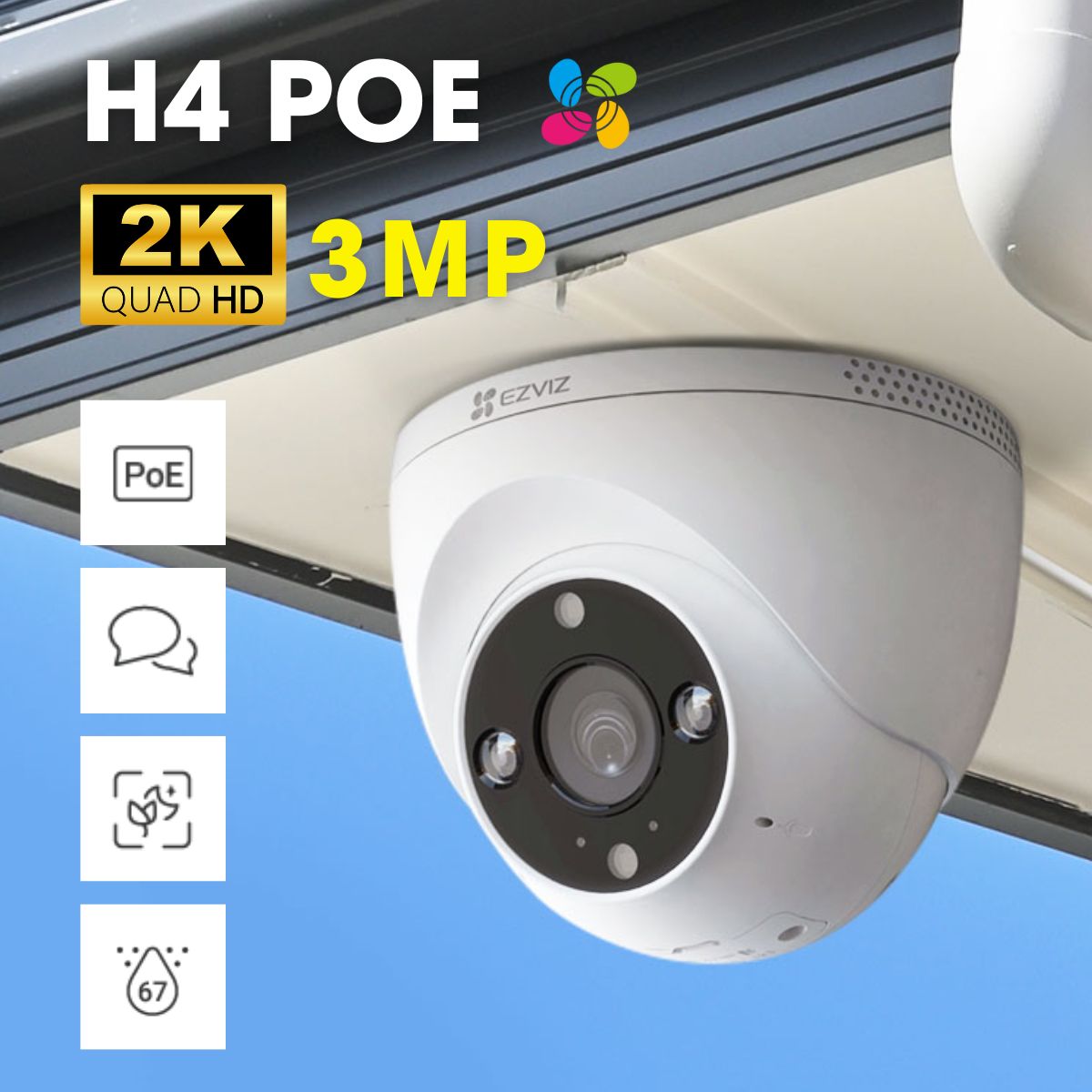 Camera Ezviz H4 PoE 2K 3MP, hồng ngoại 30, đàm thoại hai chiều, IP67