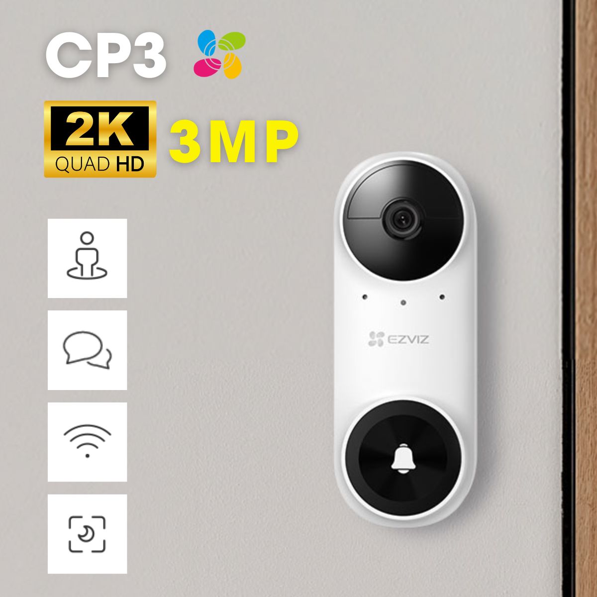 Chuông cửa pin Ezviz CP3 2K 3MP wifi, phát hiện chuyển động, hồng ngoại 6m, đàm thoại hai chiều