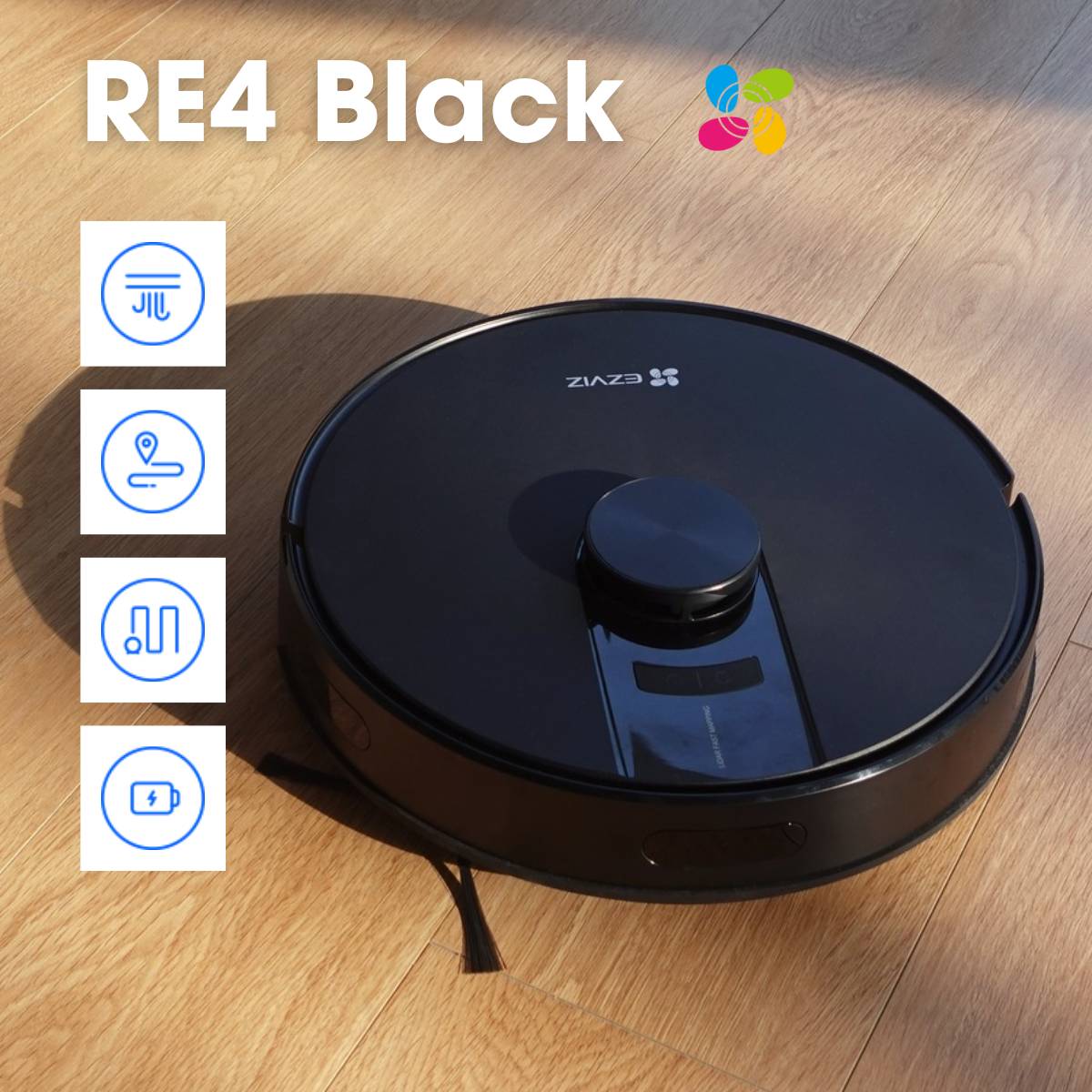 Robot hút bụi lau nhà RE4 Black điều hướng + vẽ bản đồ, lực hút 4000Pa, dung tích chứa bụi 0.35L, 45W