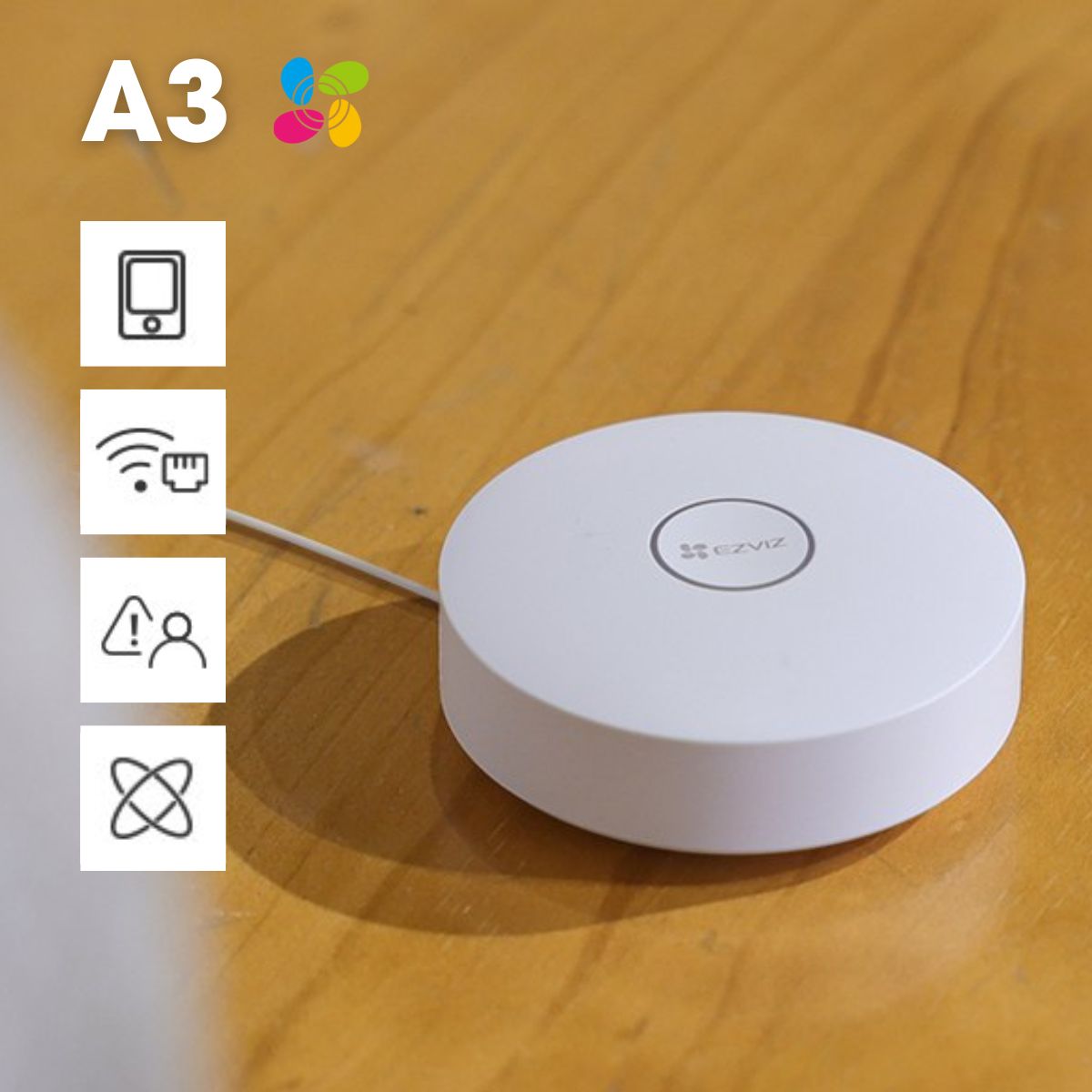 Bộ điều khiển trung tâm wifi Ezviz A3 quản lý bằng app, cảnh báo qua di động