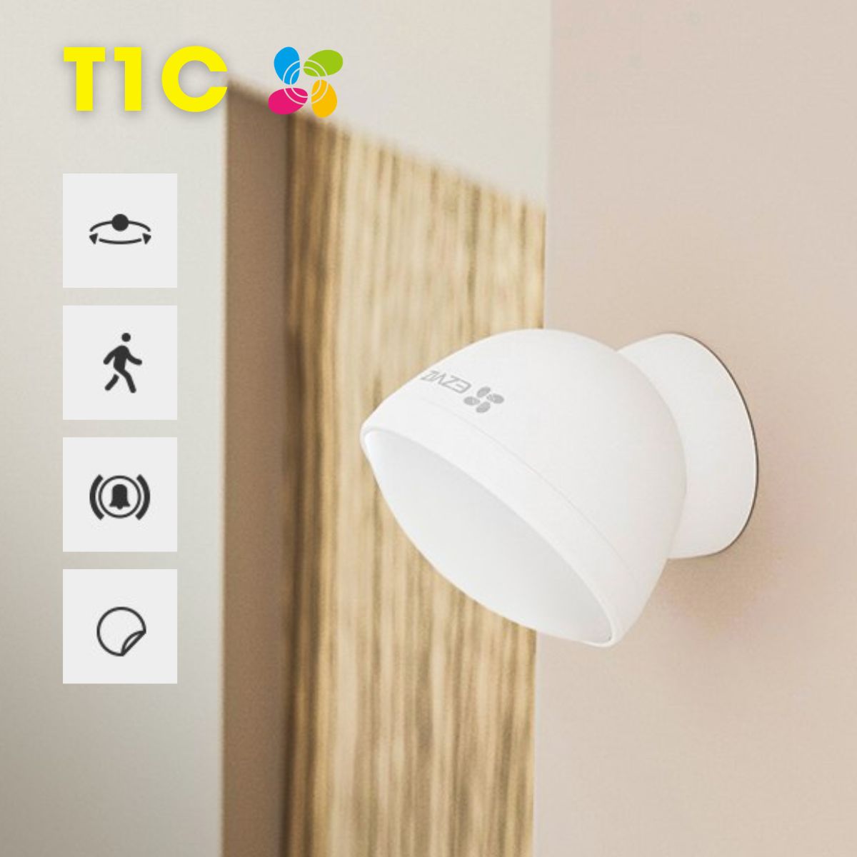 Cảm biến chuyển động Ezviz T1C góc rộng 360 độ, phát hiện chuyển động, còi báo động