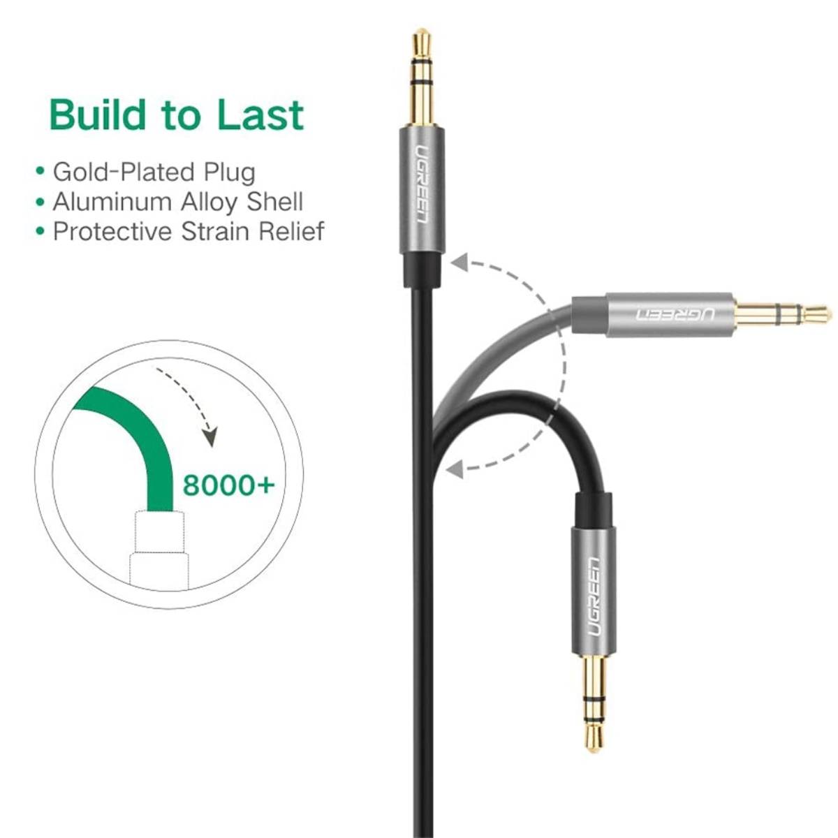Cáp Audio 3.5mm dây tròn 1M Chính hãng Ugreen 10733 mạ vàng 24K cao cấp