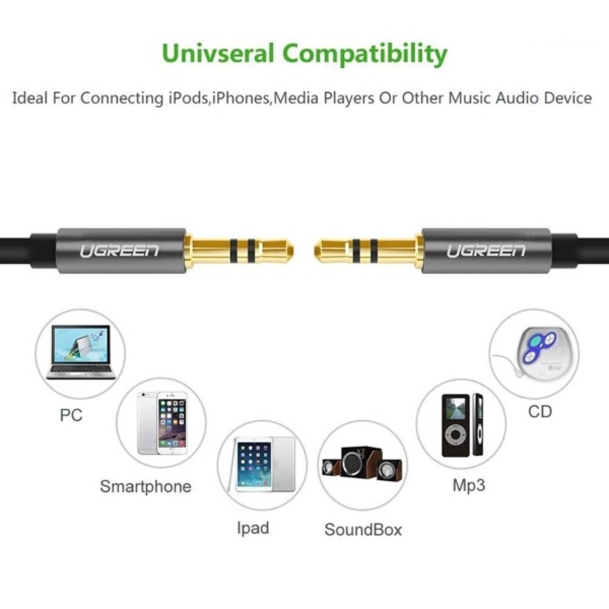 Cáp Audio 3.5mm dây tròn 1,5M Ugreen 10734 chính hãng