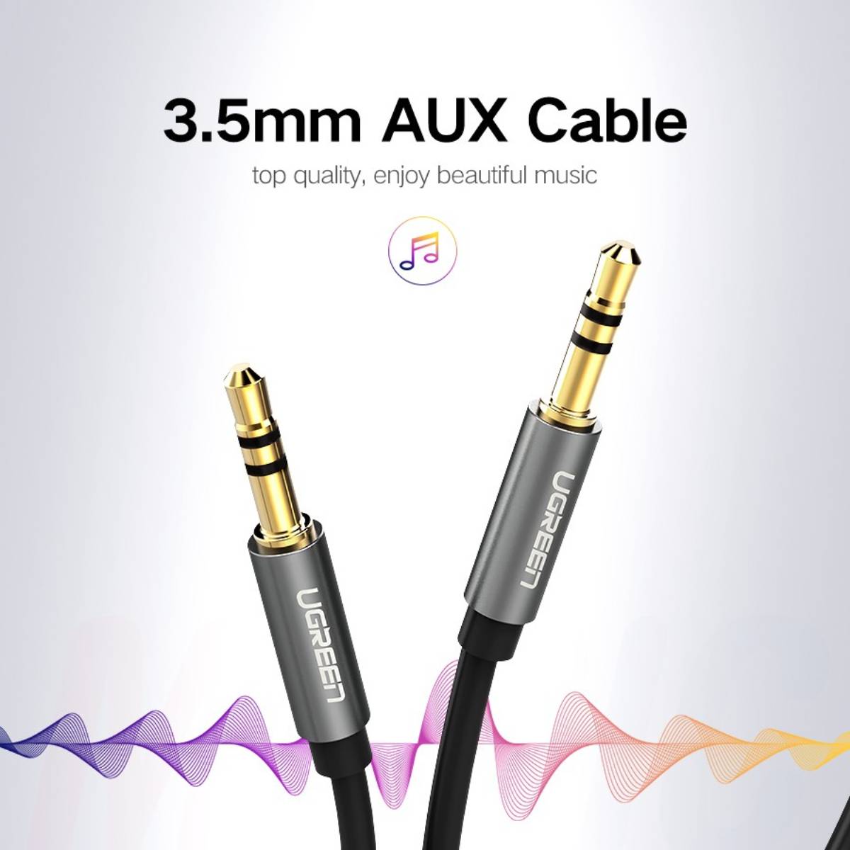 Cáp Audio 3.5mm dây tròn 2M Chính hãng Ugreen 10735 mạ vàng 24K