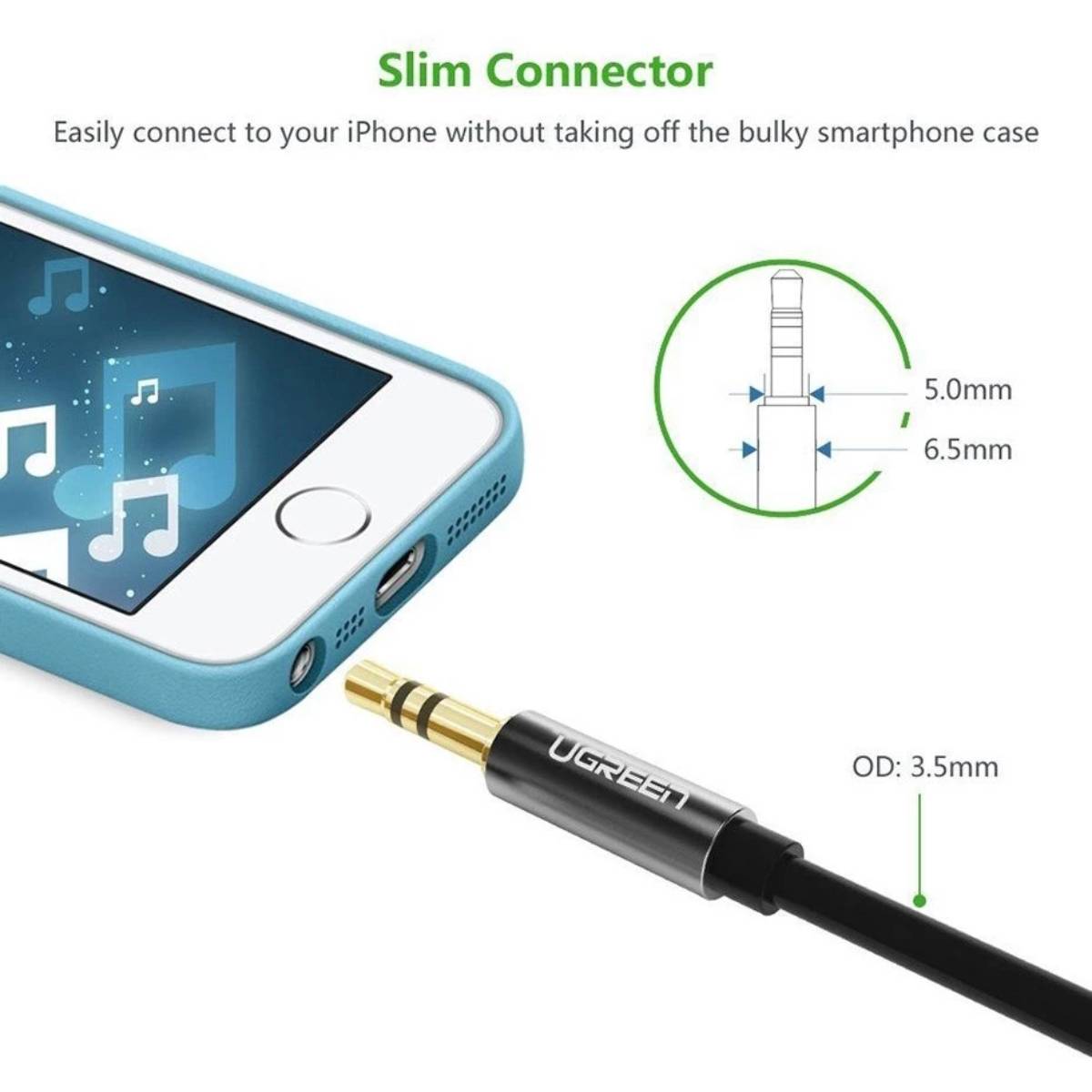 Cáp Audio 3.5mm dây tròn 5M Chính hãng Ugreen 10737 mạ vàng 24K