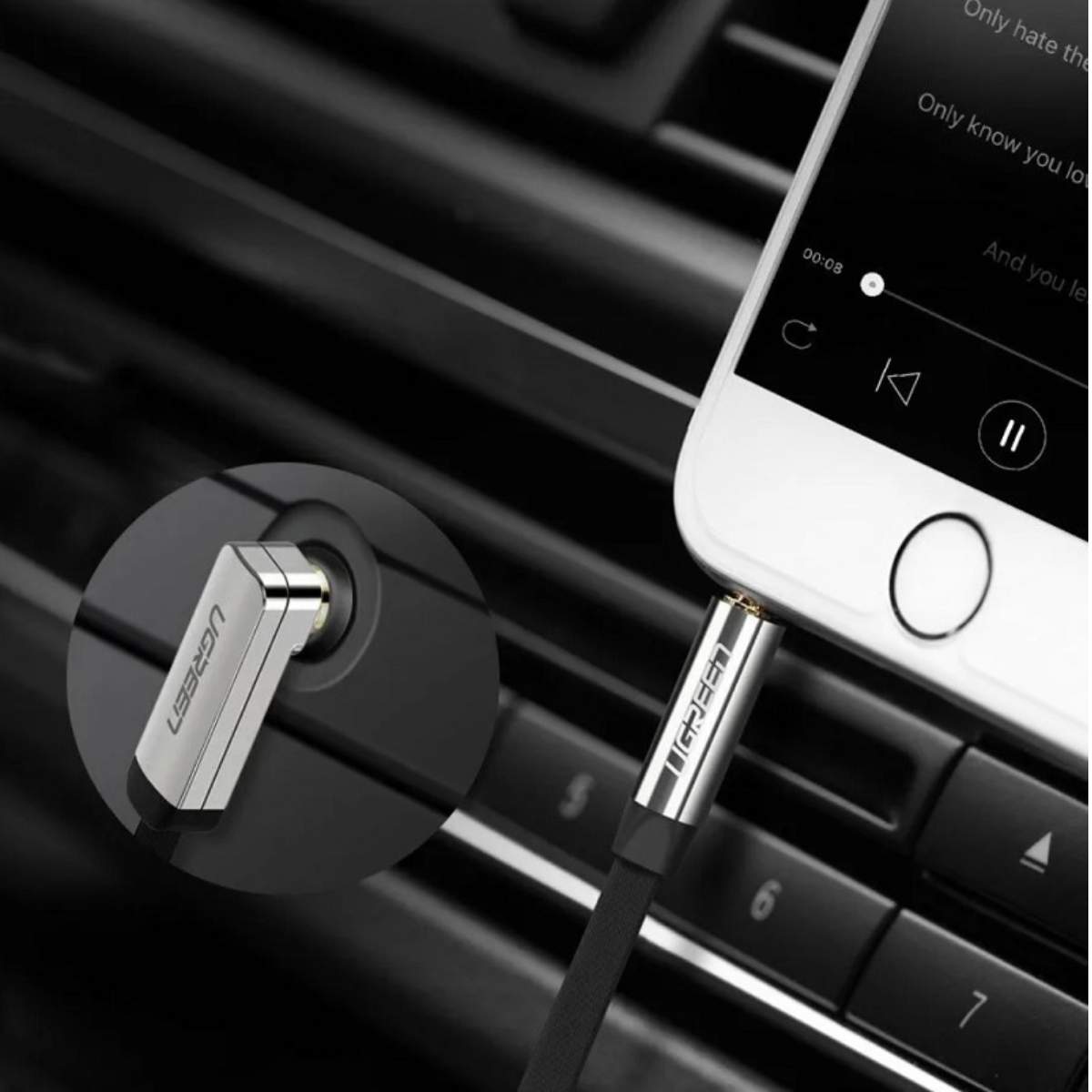 Ugreen 60288 1M cáp 90 độ bẻ góc phải 3,5mm 2 đầu đực mạ vàng 24k màu đen siêu mởng AV119