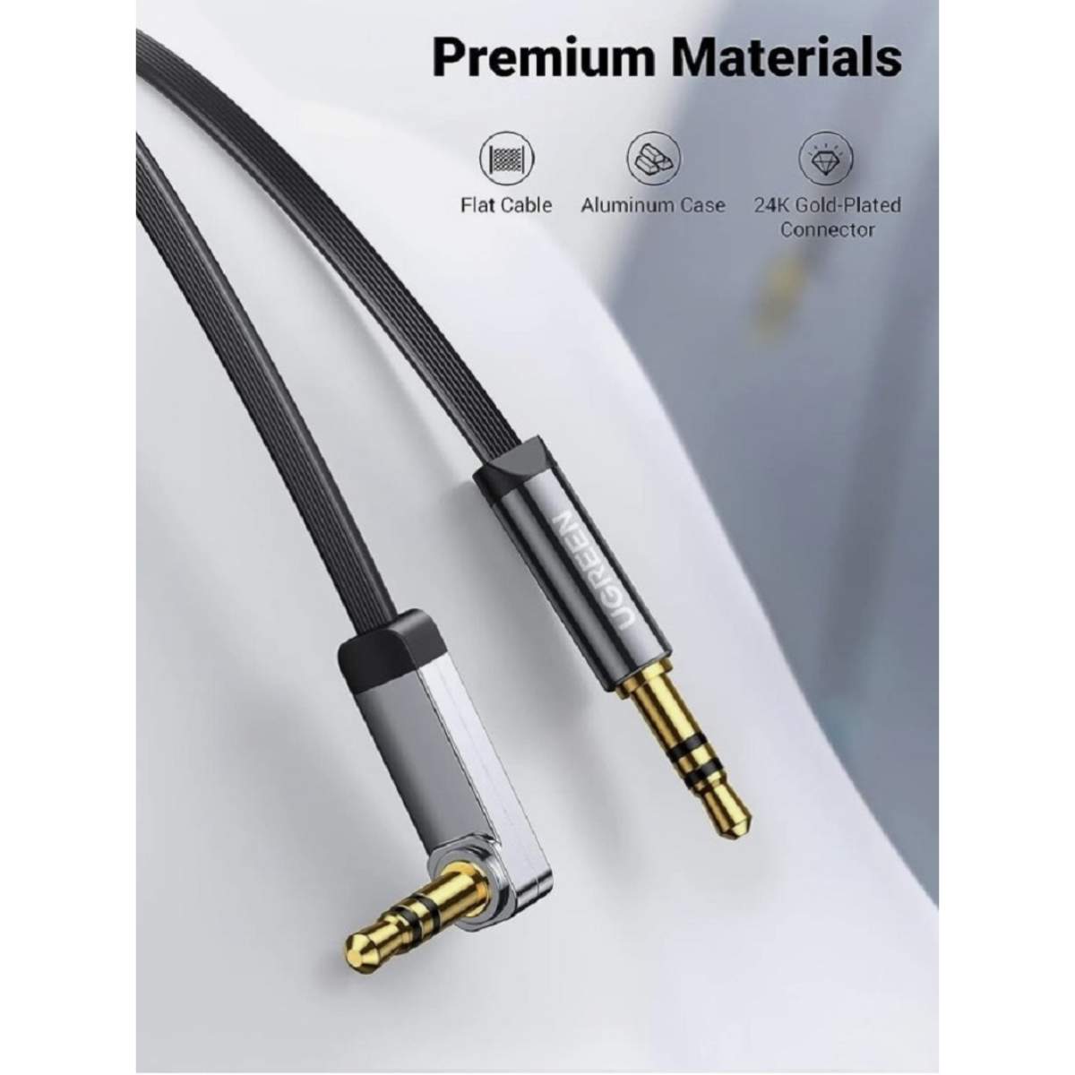 Ugreen 60288 1M cáp 90 độ bẻ góc phải 3,5mm 2 đầu đực mạ vàng 24k màu đen siêu mởng AV119