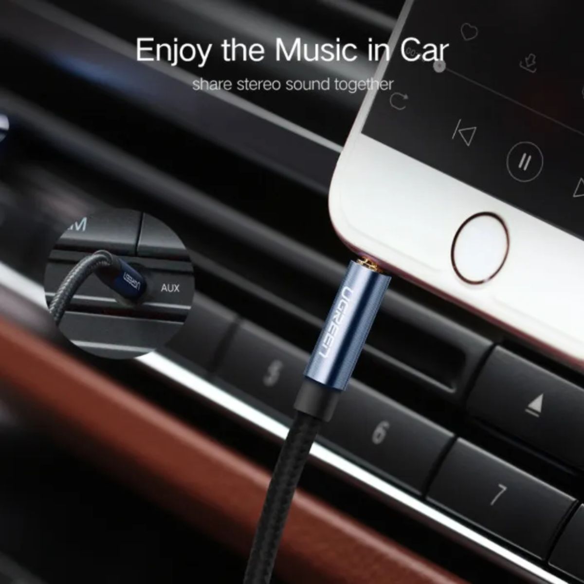 Cáp Audio AUX 3.5mm trên ô tô dài 1m chính hãng Ugreen 10685 cao cấp