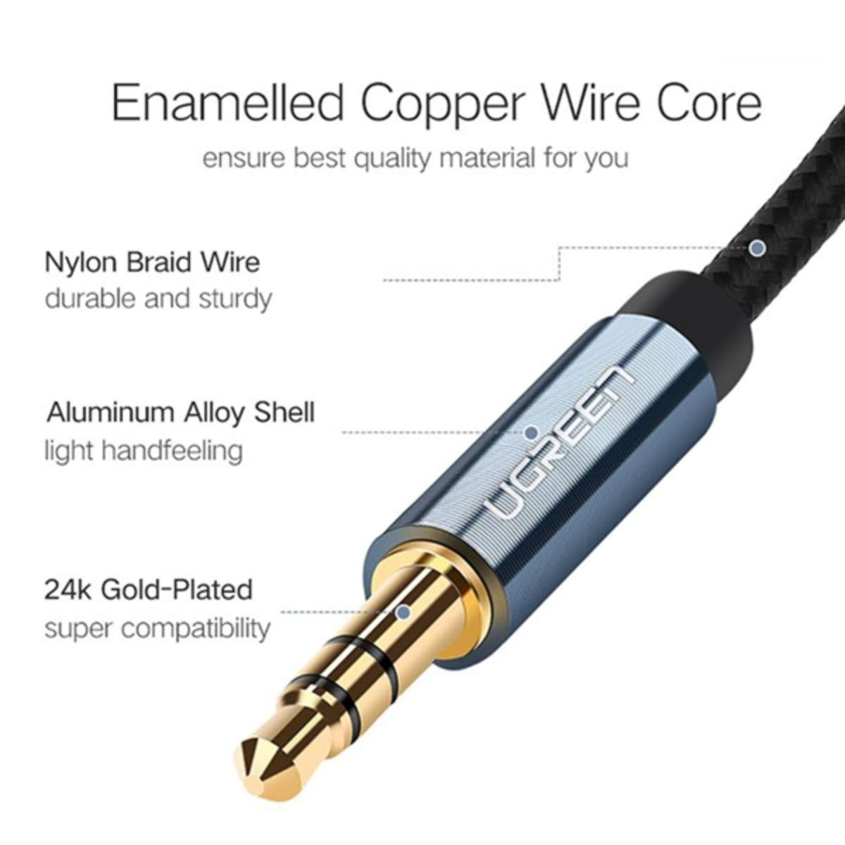 Cáp audio 3.5mm dài 5m dây bọc dù đầu bọc hợp kim Ugreen 10689 cao cấp