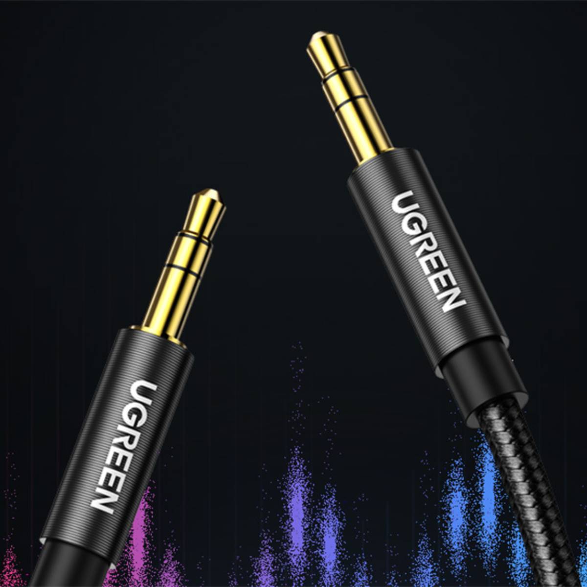 Cáp audio âm thanh AUX 3.5mm bện Nylon bẻ góc 90 độ dài 1,5M Ugreen 60180 cao cấp (Blue)