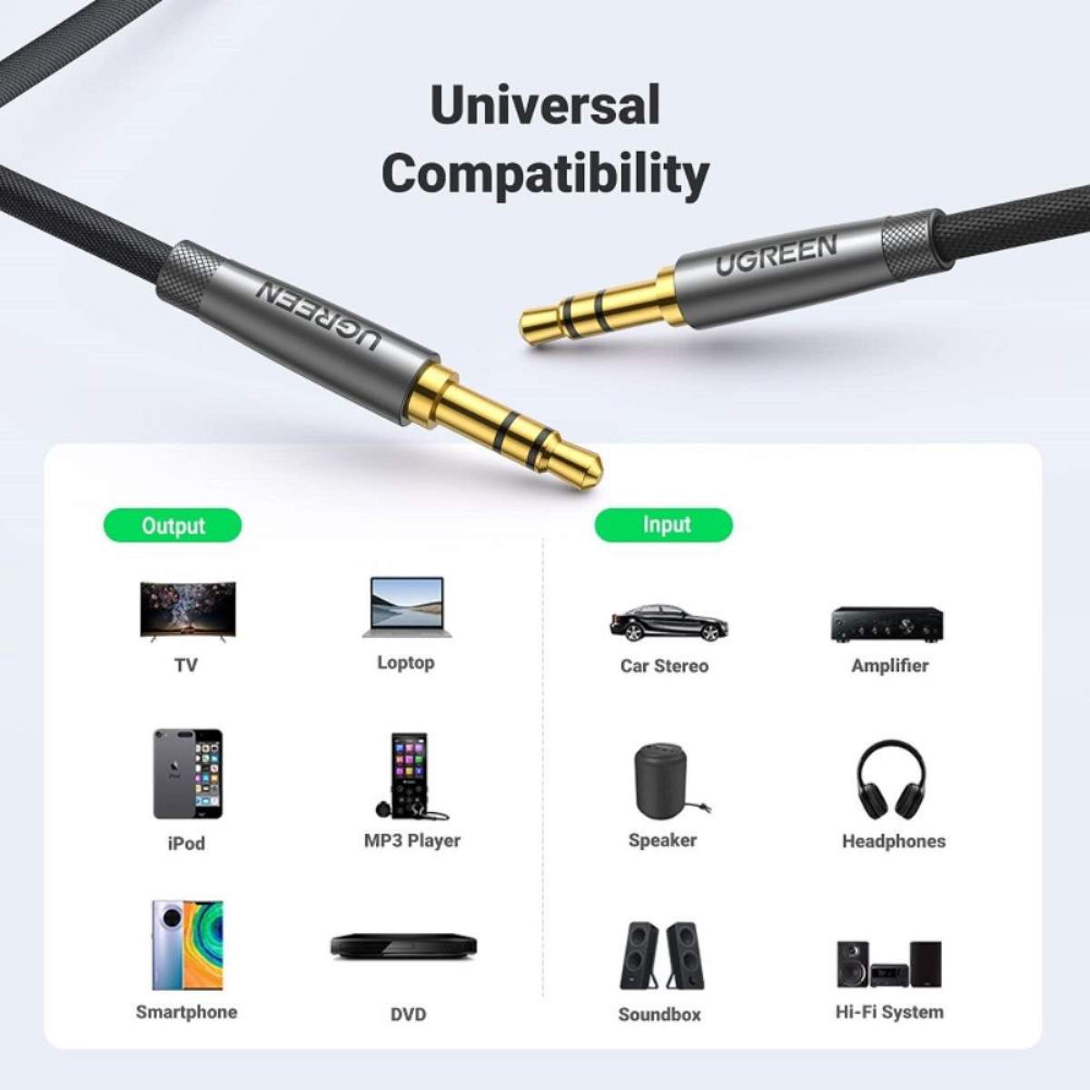 Cáp 3.5mm Male to Male Alu Case Braid Xám bạc 1,5met 50356