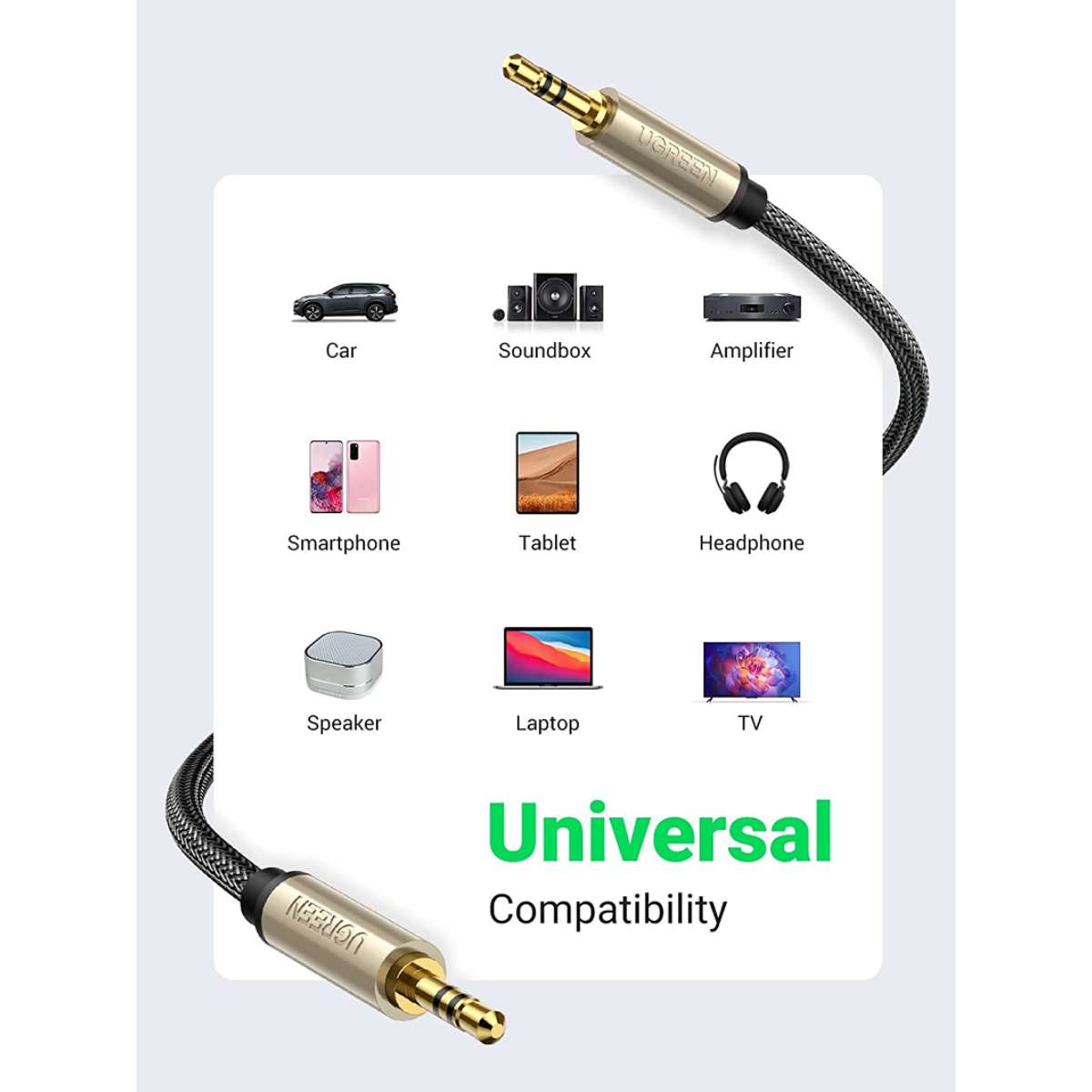 Cáp Audio 3.5mm dài 0.5M Ugreen 10601 mạ vàng chính hãng