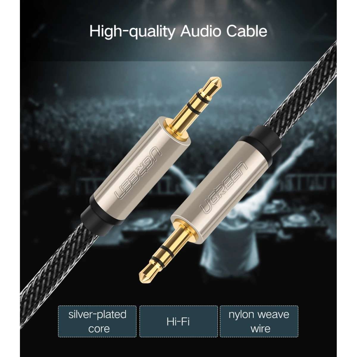 Cáp Audio AUX 3,5mm trên ô tô dài 2m chính hãng Ugreen 10604 cao cấp