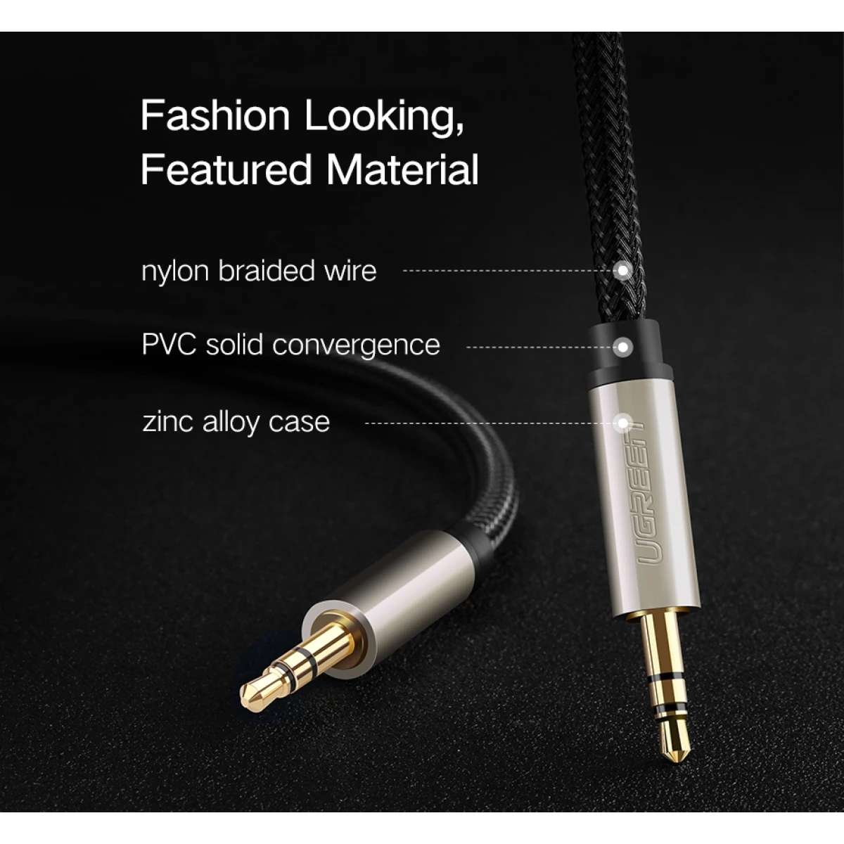 Cáp Audio AUX 3,5mm trên ô tô dài 2m chính hãng Ugreen 10604 cao cấp