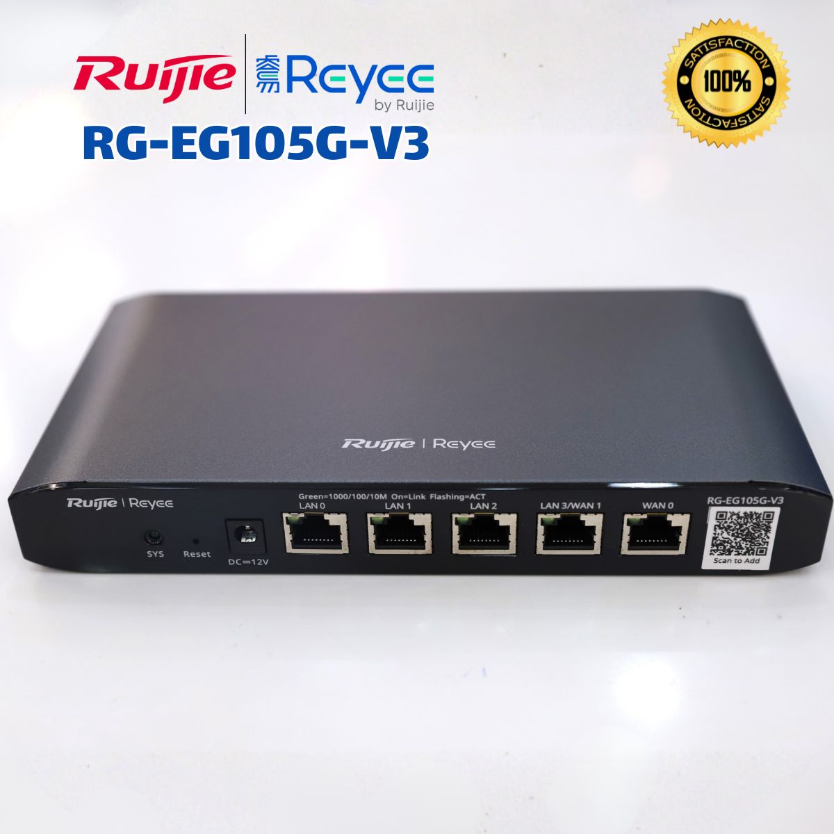  Bộ định tuyến Smart Gateway 5 Cổng Ruijie  RG-EG105G-V3 Chịu tải 100 Users, bộ nhớ Flash 32MB  