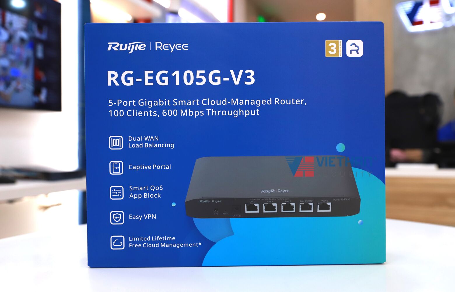  Bộ định tuyến Smart Gateway 5 Cổng Ruijie  RG-EG105G-V3 Chịu tải 100 Users, bộ nhớ Flash 32MB  