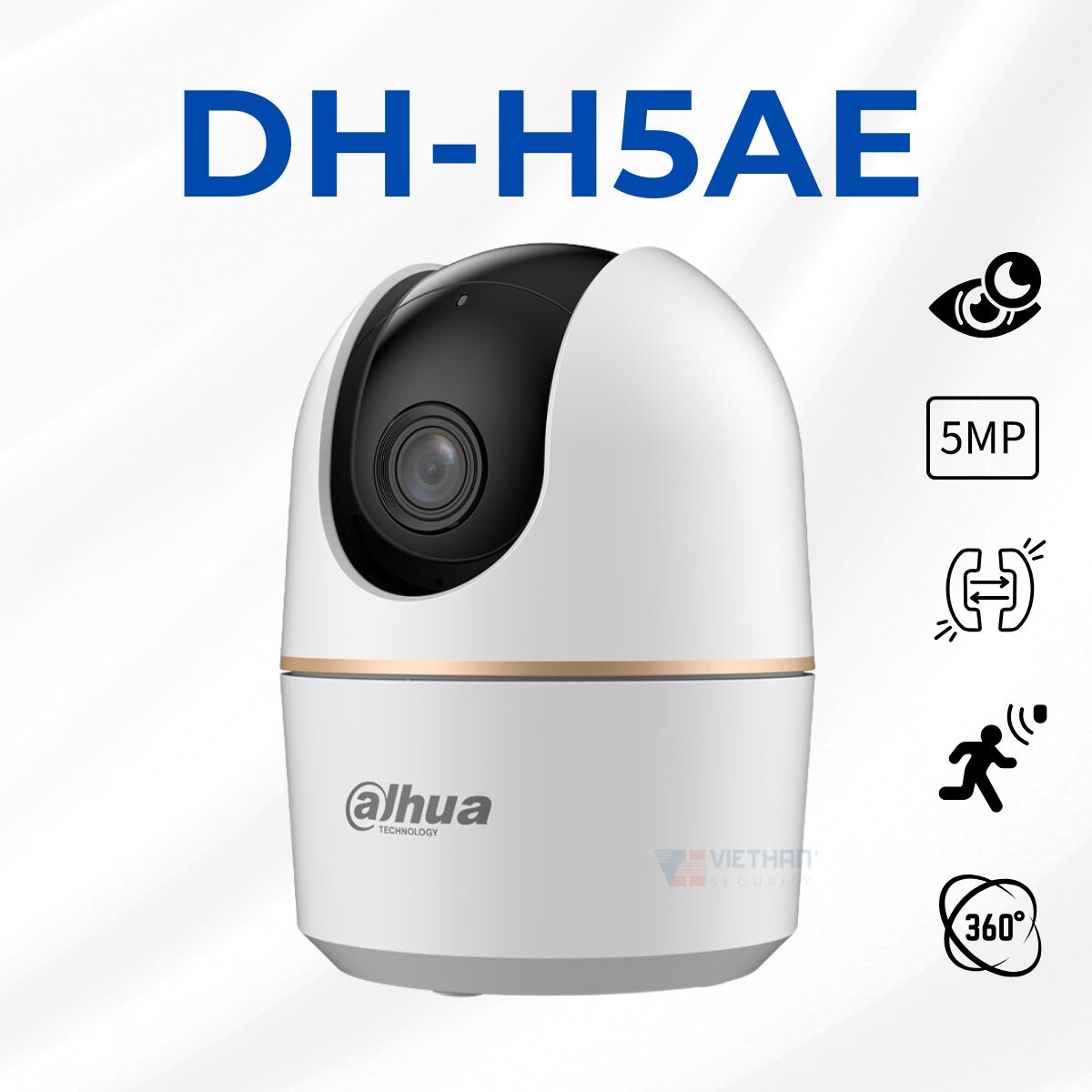 Camera wifi 5MP 3K Dahua DH-H5AE, Hồng ngoại 10m, Phát hiện người, Đàm thoại 2 chiều