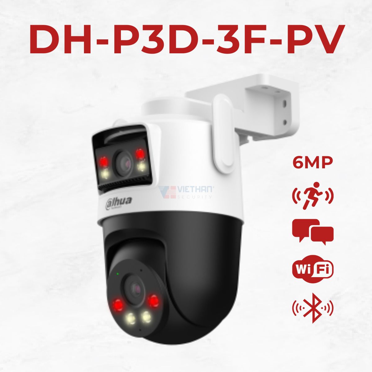 Camera Wifi 2 Ống kính Ngoài trời 6MP DAHUA DH-P3D-3F-PV, đèn LED, Đàm thoại 2 chiều, còi hú, phát hiện thông minh. 