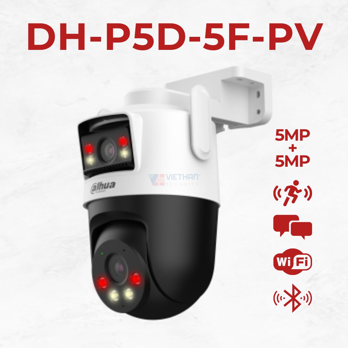 Camera Wifi 2 Ống kính Ngoài trời 5MP DAHUA DH-P5D-5F-PV, đèn LED, Đàm thoại 2 chiều, còi hú, phát hiện thông minh. 