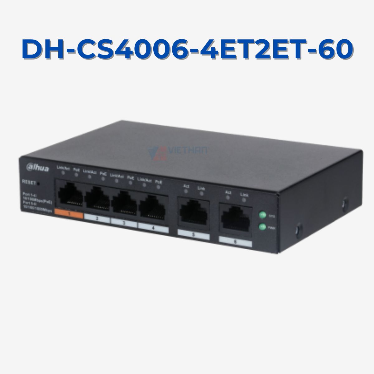 Switch PoE 6 port Dahua DH-CS4006-4ET-60, Cloud, 4 PoE, 2 uplink, 60W