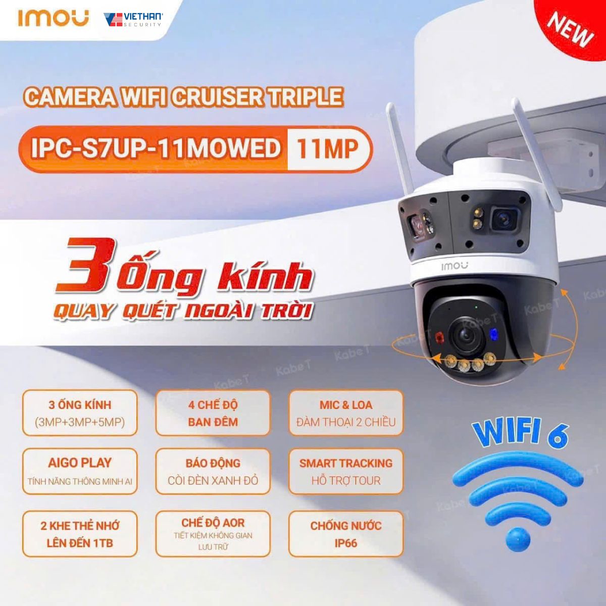 Camera 3 Ống kính Ngoài trời IMOU IPC-S7UP-11M0WED 11MP, Phát hiện người, Đàm thoại 2 chiều, Wifi 6