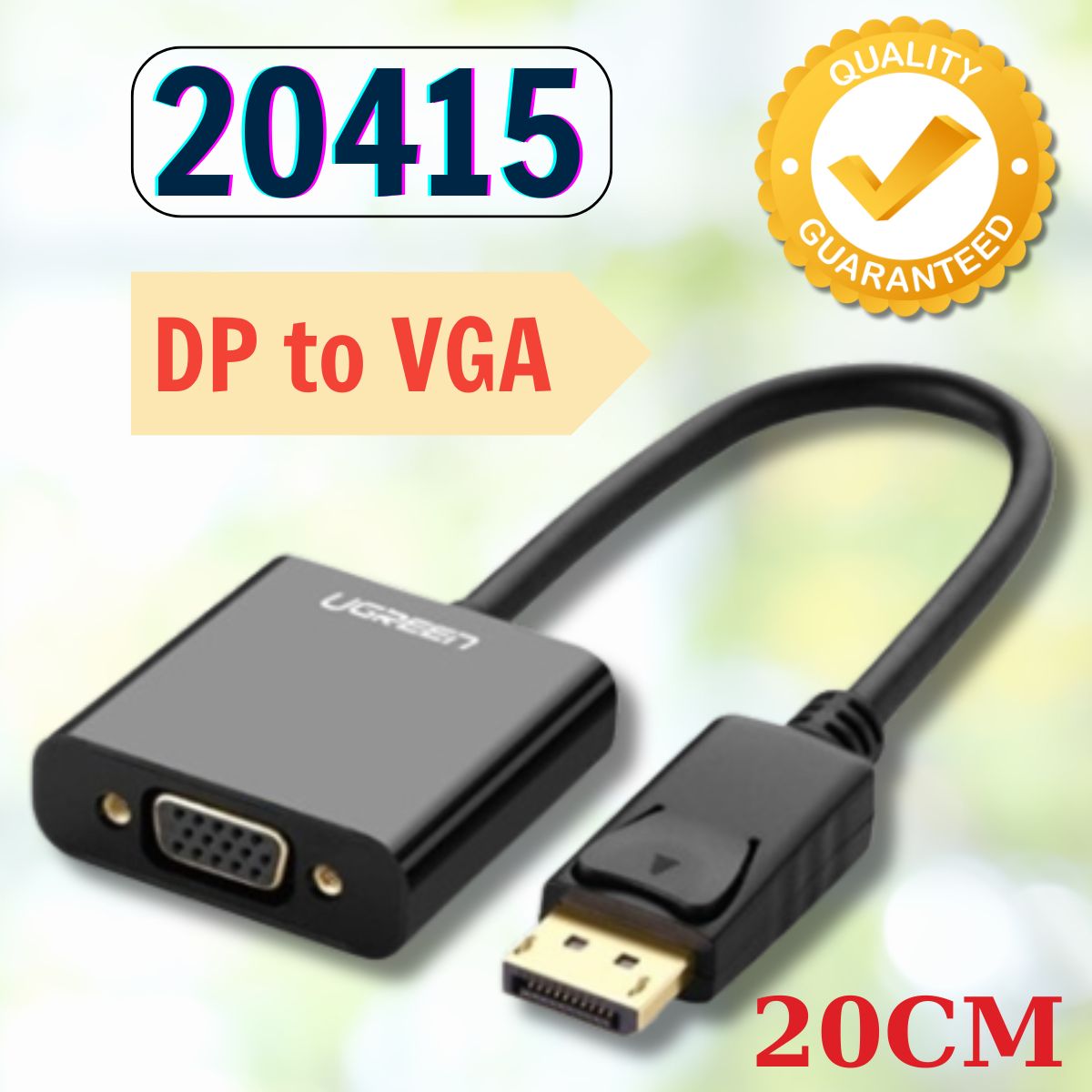Cáp chuyển đổi Displayport to VGA Ugreen 20415 cao cấp, chiều dài 20cm 