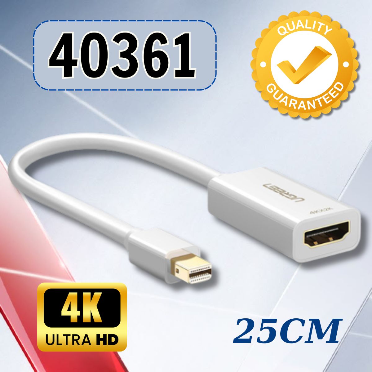 Cáp chuyển đổi Mini Displayport to HDMI âm Ugreen 40361 cao cấp, Hỗ trợ 4K*2K@30Hz Màu trắng 