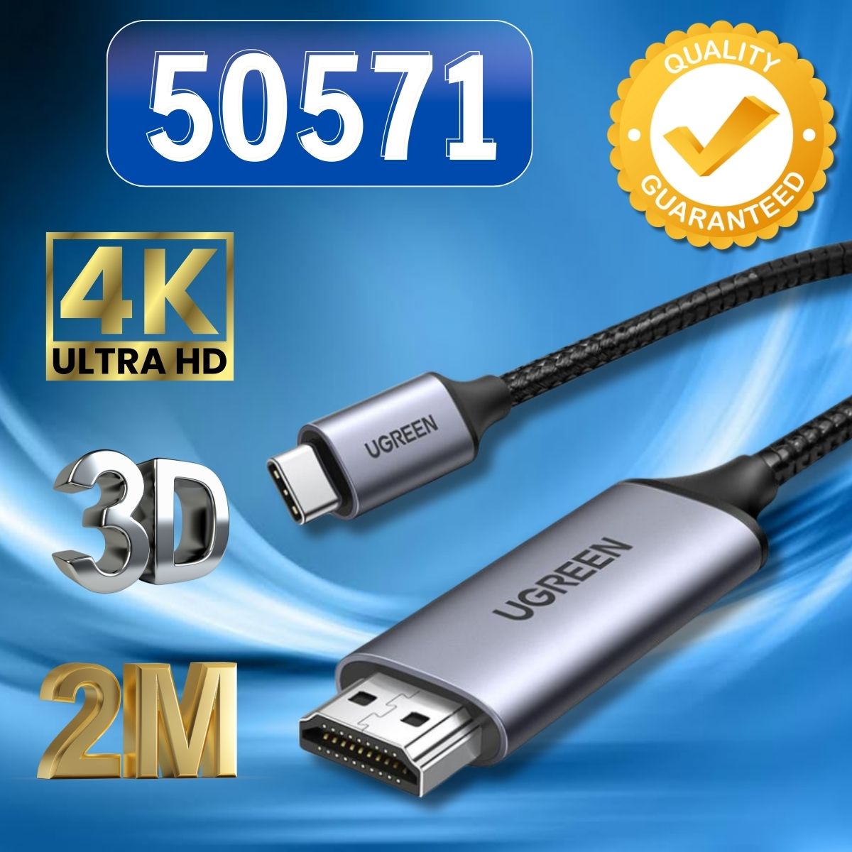 Cáp chuyển đổi USB Type-C sang HDMI Ugreen 50571 Hỗ trợ 4K@60Hz dài 2m 