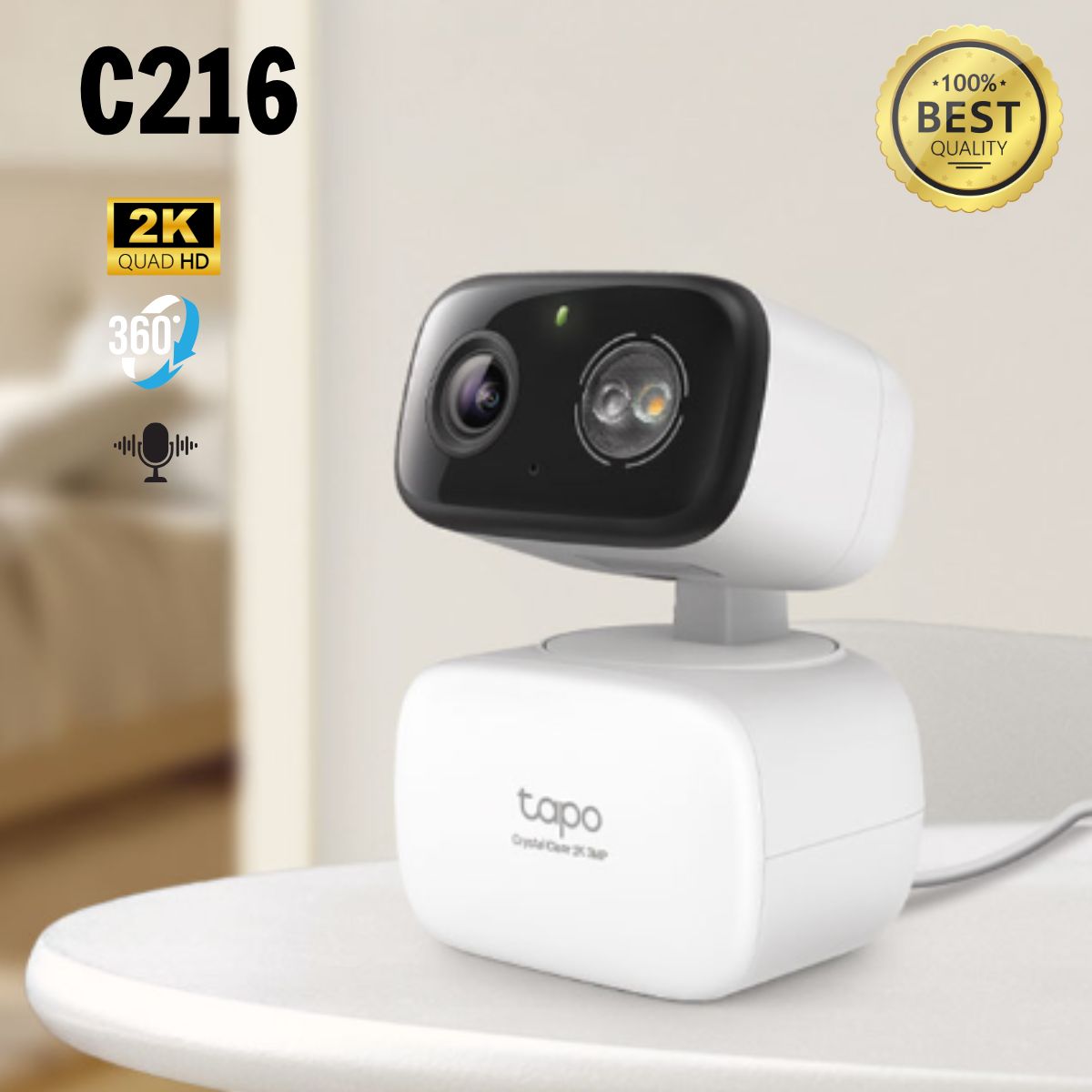 Camera AI WiFi Tapo C216 2K 3MP xoay 360, Phát hiện chuyển động, Đàm thoại 2 chiều 