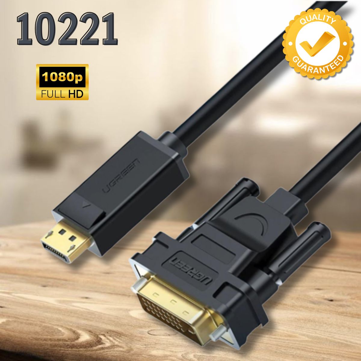 Cáp chuyển đổi DP sang DVI 24+1 Ugreen 10221 DP103 Hỗ trợ độ phân giải 1920x1200, Dài 2m 