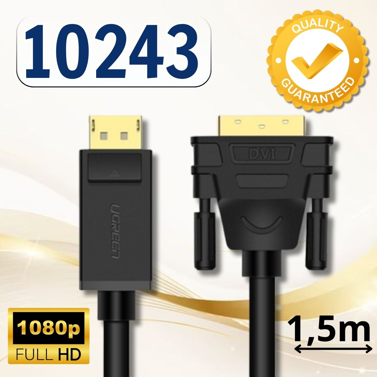Bộ chuyển đổi tiện dụng DP sang DVI 24+1 Ugreen 10243 dài 1.5m Hỗ trợ độ phân giải 1080p