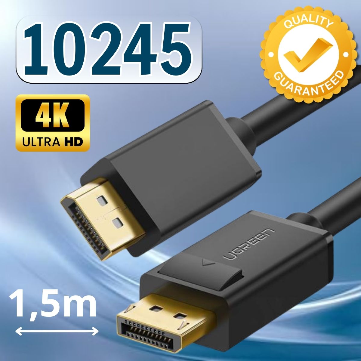 Dây truyền tín hiệu 2 đầu Displayport Ugreen 10245 DP102 Dài 1.5m, Hỗ trợ 2K*4K@60Hz 