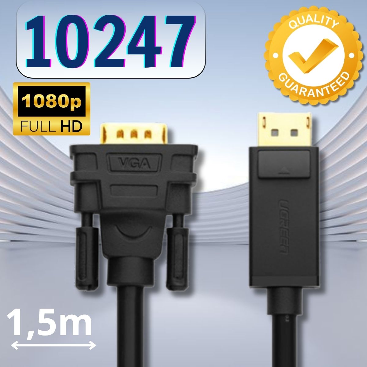 Thiết bị Ugeen chuyển đổi DP sang VGA Ugreen 10247 dài 1.5m, Hỗ trợ độ phân giải Full HD 1080P