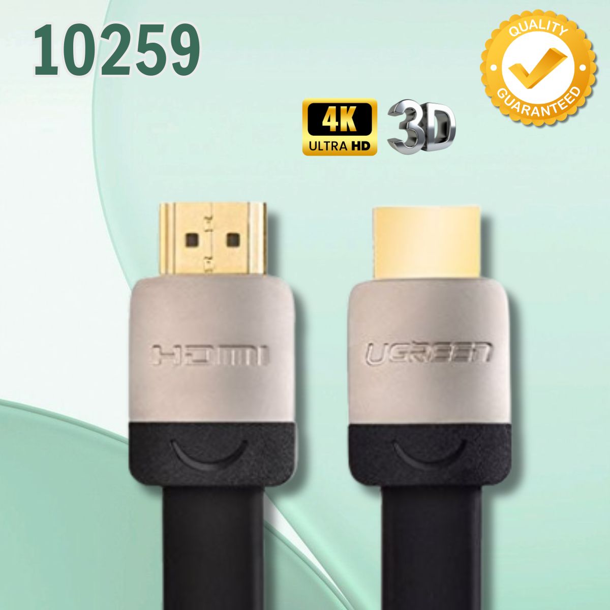 Cáp HDMI dẹt, mỏng Ugreen 10259 dài 1m Hỗ trợ hỗ trợ 3D, 4K, HDCP, màu đen 