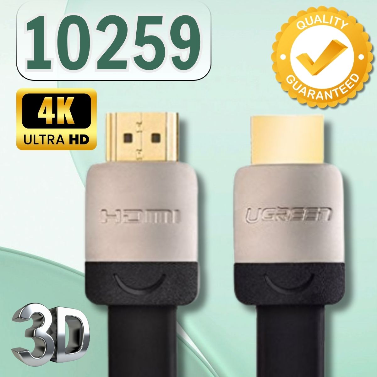 Cáp HDMI dẹt, mỏng Ugreen 10259 dài 1m Hỗ trợ hỗ trợ 3D, 4K, HDCP, màu đen 
