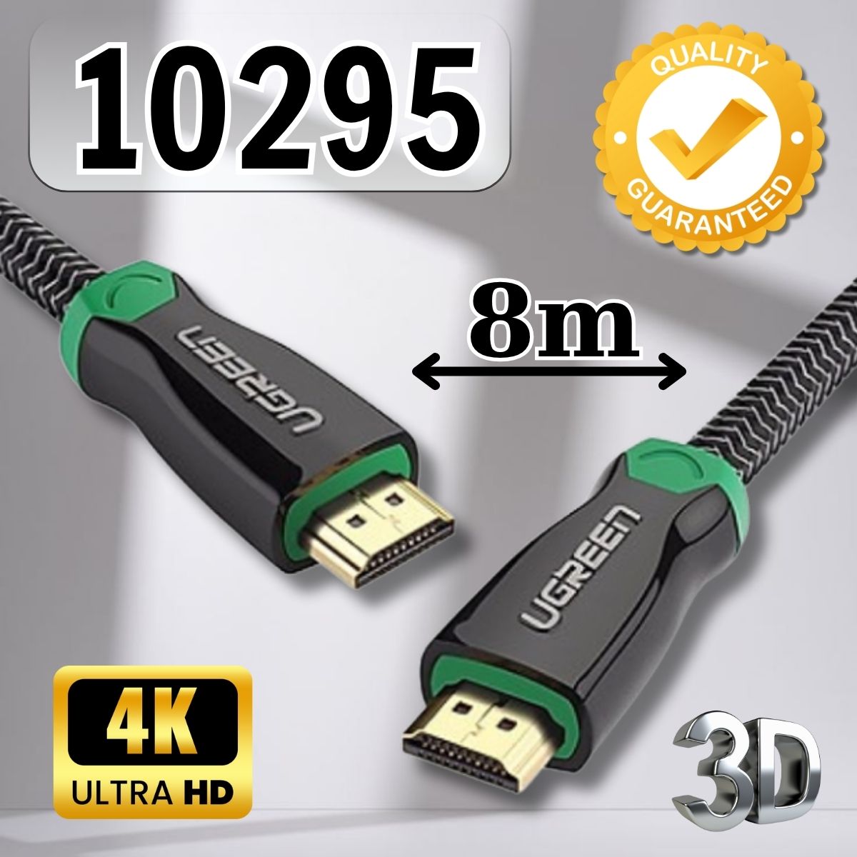 Cáp tín hiệu HDMI Ugreen 10295 dài 8m, Vỏ bọc kim loại, Hỗ trợ 3D 4K2K